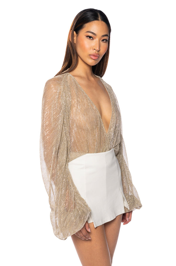 SLOW MOTION LONG SLEEVE WRAP FRONT BODYSUIT