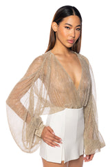 SLOW MOTION LONG SLEEVE WRAP FRONT BODYSUIT