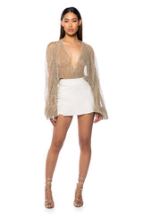 SLOW MOTION LONG SLEEVE WRAP FRONT BODYSUIT