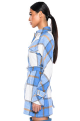 SMILEY PATCH DETAIL LONG SLEEVE PLAID MINI DRESS
