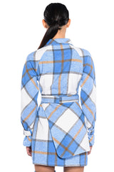 SMILEY PATCH DETAIL LONG SLEEVE PLAID MINI DRESS