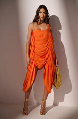SMOOTH OPERATOR RUCHED MINI DRESS IN ORANGE