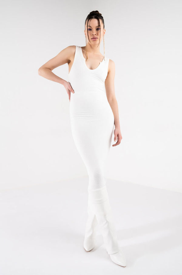 SMOOTHED OUT RIBBED DOUBLE LAYER MIDI DRESS