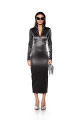SNATCHED FAUX LEATHER LONG SLEEVE MAXI DRESS