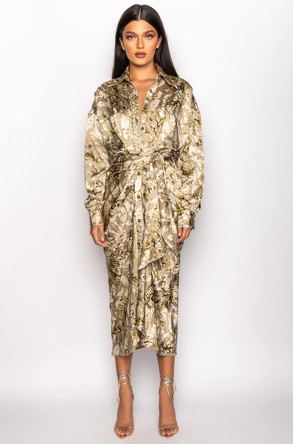 SO WORTH IT BUTTON UP MIDI DRESS