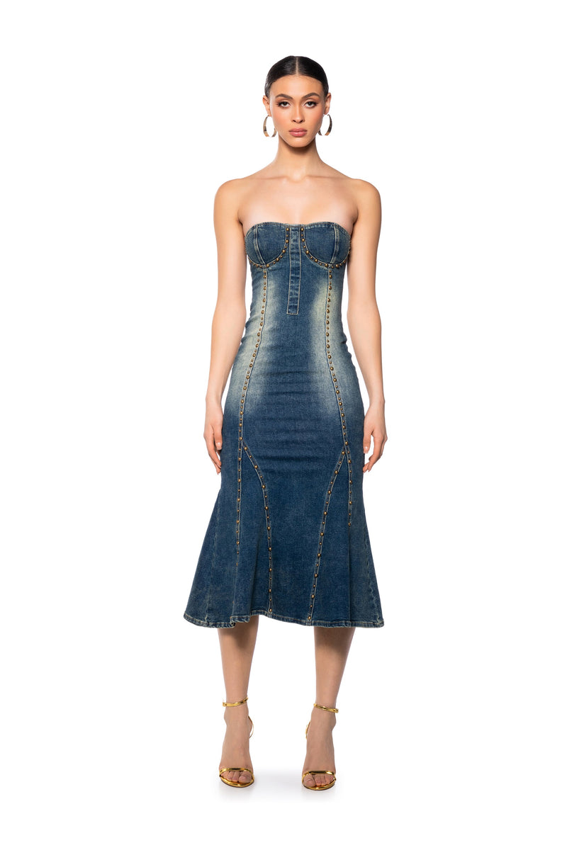 SO Y2K DENIM MIDI DRESS
