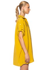 SOLANA BUTTON DOWN MINI SHIRT DRESS IN MUSTARD