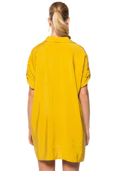 SOLANA BUTTON DOWN MINI SHIRT DRESS IN MUSTARD