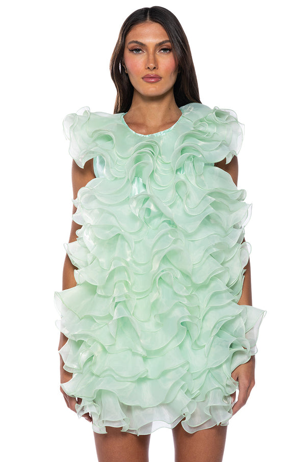 RAOLA ULTRA RUFFLED SLEEVELESS DRESS