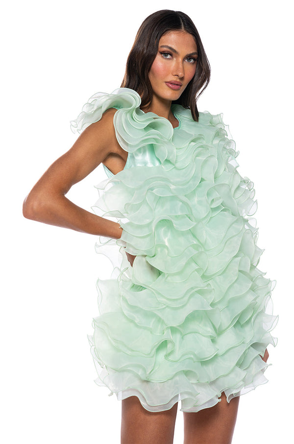 RAOLA ULTRA RUFFLED SLEEVELESS DRESS