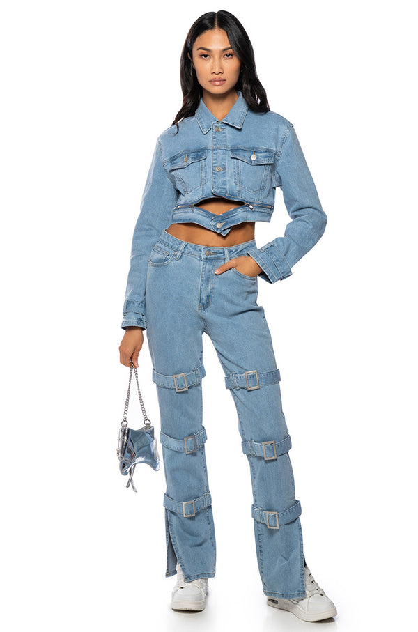 SONGBIRD BUCKLED STRAIGHT LEG DENIM