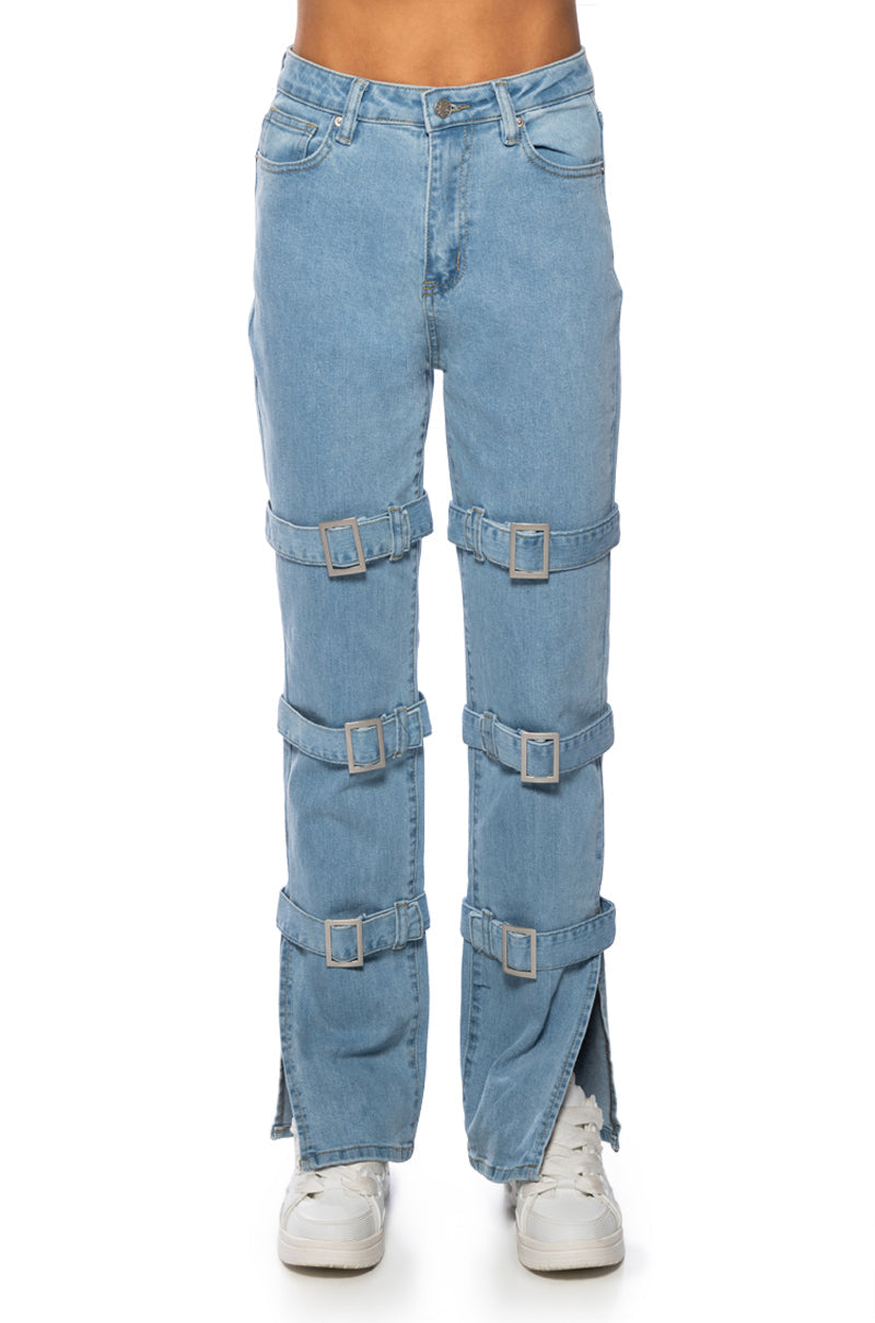 SONGBIRD BUCKLED STRAIGHT LEG DENIM