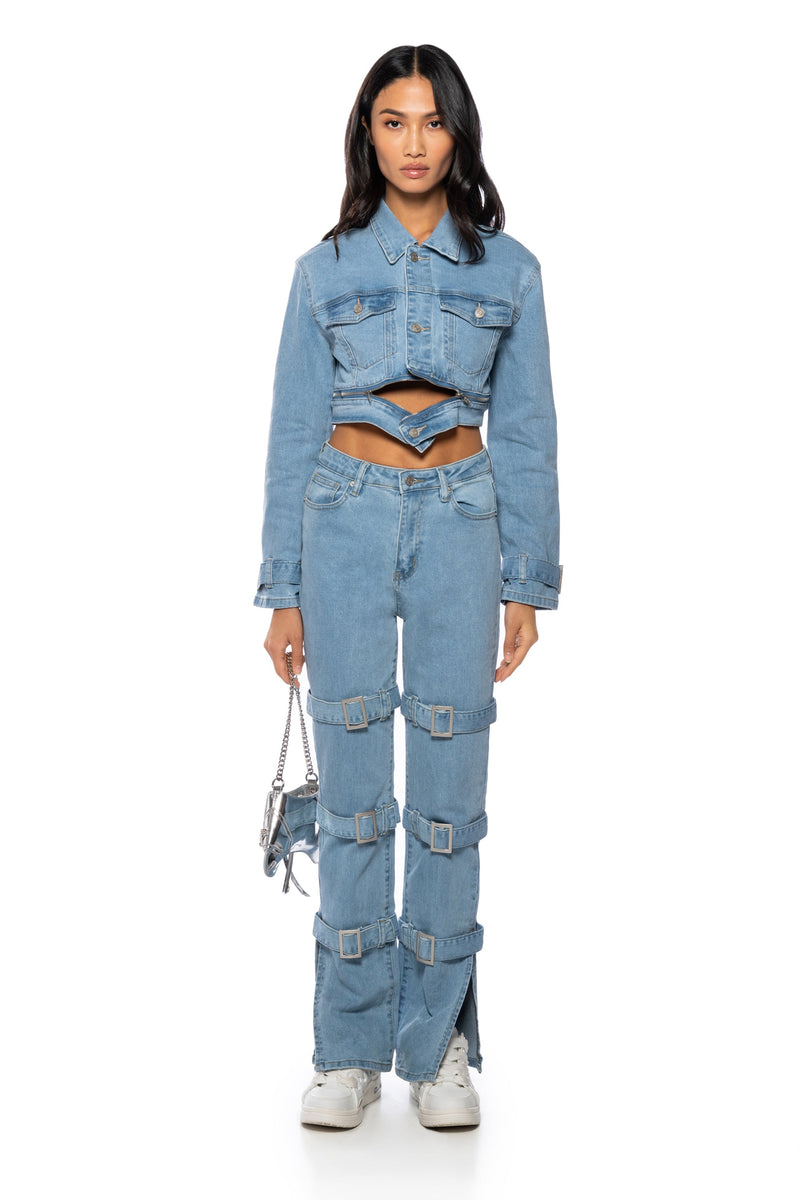 SONGBIRD BUCKLED STRAIGHT LEG DENIM