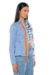 SPENCER ASYMMETRICAL MIXED BUTTON DOWN