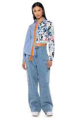 SPENCER ASYMMETRICAL MIXED BUTTON DOWN