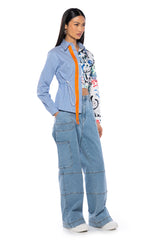 SPENCER ASYMMETRICAL MIXED BUTTON DOWN