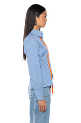 SPENCER ASYMMETRICAL MIXED BUTTON DOWN