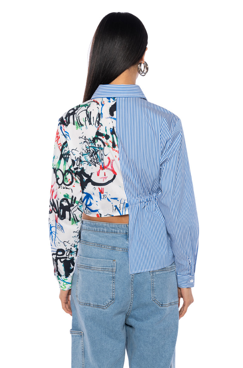 SPENCER ASYMMETRICAL MIXED BUTTON DOWN