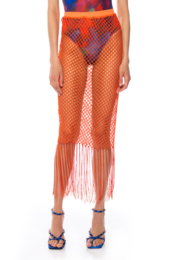 SPIN ME OUT OF CONTROL FRINGE NET MIDI SKIRT
