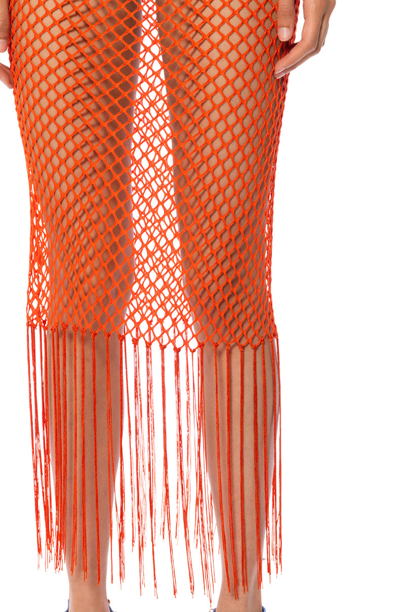 SPIN ME OUT OF CONTROL FRINGE NET MIDI SKIRT