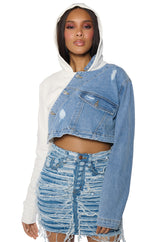 SPLIT DECISION DENIM SWEATSHIRT