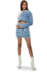SPLIT DECISION DENIM SWEATSHIRT