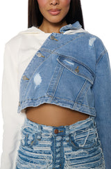 SPLIT DECISION DENIM SWEATSHIRT