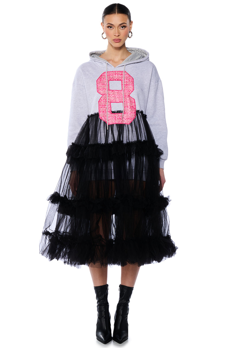 SPORTY CHIC TULLE HOODIE DRESS