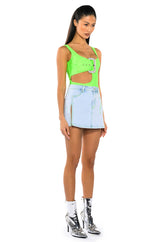 SPOTLIGHT BUCKLE DETAIL NEON CUTOUT CHEEKY BODYSUIT