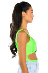 SPOTLIGHT BUCKLE DETAIL NEON CUTOUT CHEEKY BODYSUIT