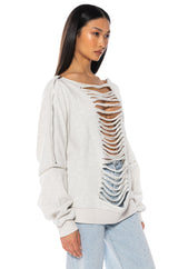 SPOTLIGHT SHREDDED ZIP SLEEVE SWEATSHIRT
