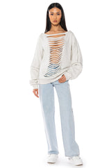 SPOTLIGHT SHREDDED ZIP SLEEVE SWEATSHIRT