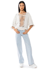 SPOTLIGHT SHREDDED ZIP SLEEVE SWEATSHIRT