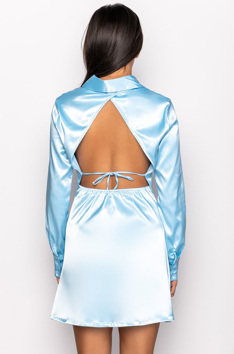 SPRING FORWARD OPEN BACK SHIRT DRESS
