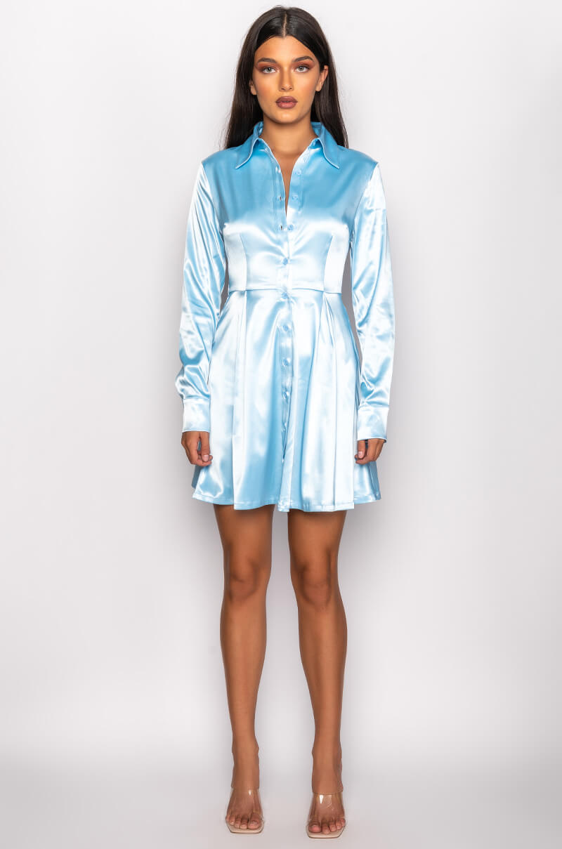 SPRING FORWARD OPEN BACK SHIRT DRESS