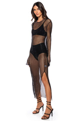 STAR OF THE NIGHT MESH LONGSLEEVE MAXI DRESS IN BLACK