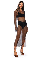 STAR OF THE NIGHT MESH LONGSLEEVE MAXI DRESS IN BLACK