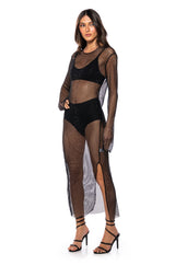 STAR OF THE NIGHT MESH LONGSLEEVE MAXI DRESS IN BLACK