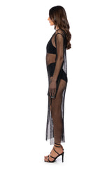STAR OF THE NIGHT MESH LONGSLEEVE MAXI DRESS IN BLACK