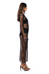 STAR OF THE NIGHT MESH LONGSLEEVE MAXI DRESS IN BLACK