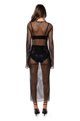 STAR OF THE NIGHT MESH LONGSLEEVE MAXI DRESS IN BLACK