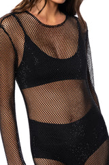 STAR OF THE NIGHT MESH LONGSLEEVE MAXI DRESS IN BLACK