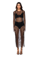 STAR OF THE NIGHT MESH LONGSLEEVE MAXI DRESS IN BLACK