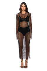 STAR OF THE NIGHT MESH LONGSLEEVE MAXI DRESS IN BLACK