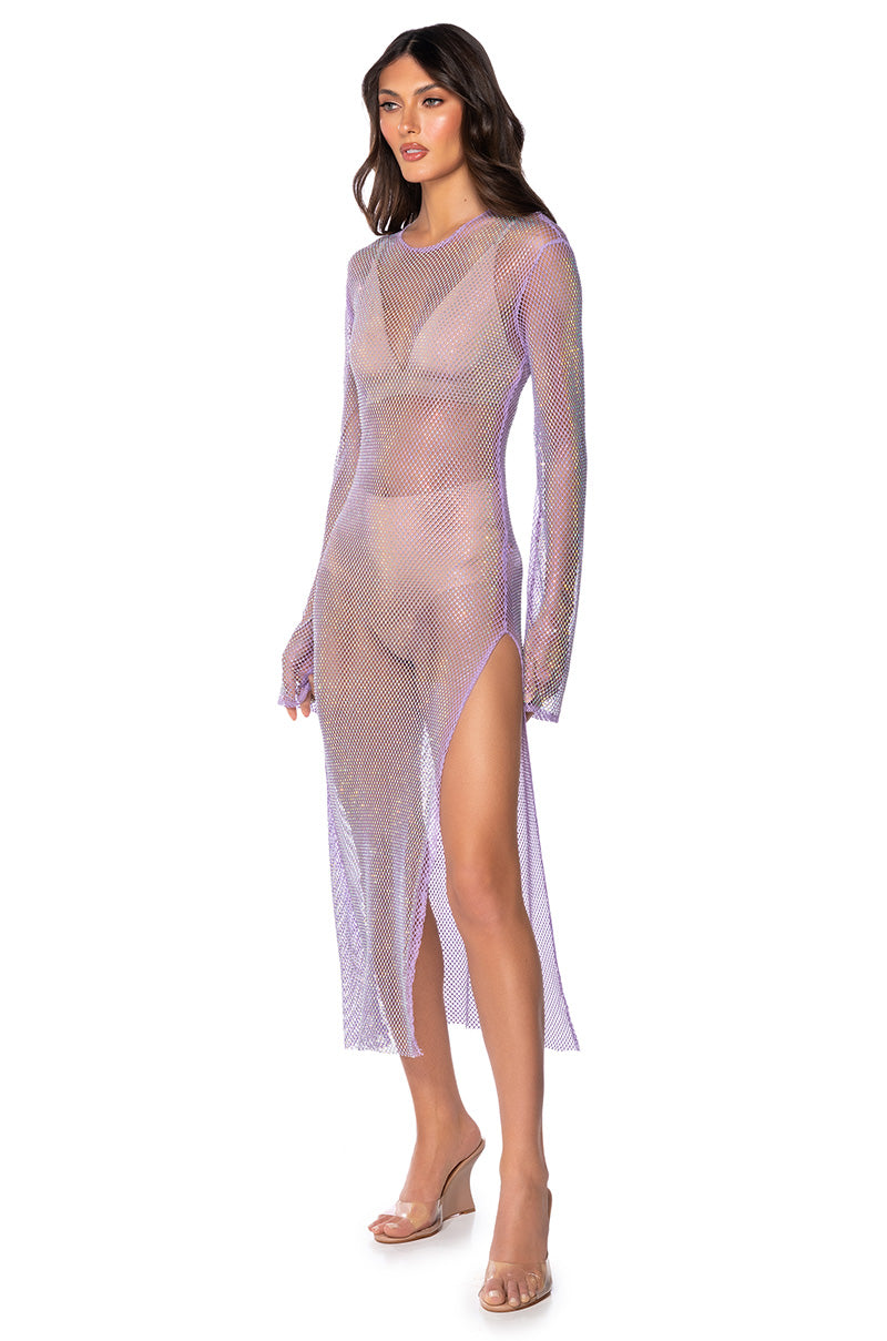 STAR OF THE NIGHT MESH LONGSLEEVE MAXI DRESS IN PURPLE
