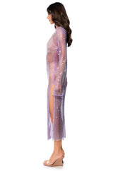 STAR OF THE NIGHT MESH LONGSLEEVE MAXI DRESS IN PURPLE