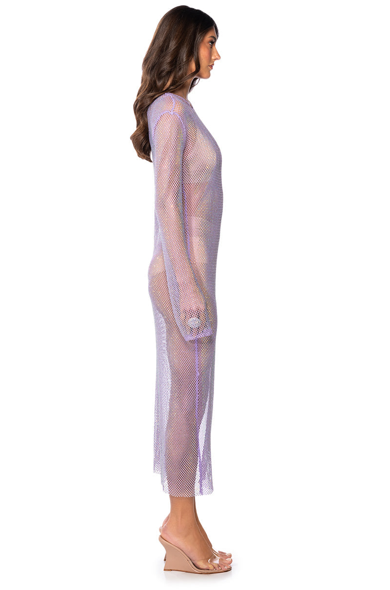 STAR OF THE NIGHT MESH LONGSLEEVE MAXI DRESS IN PURPLE