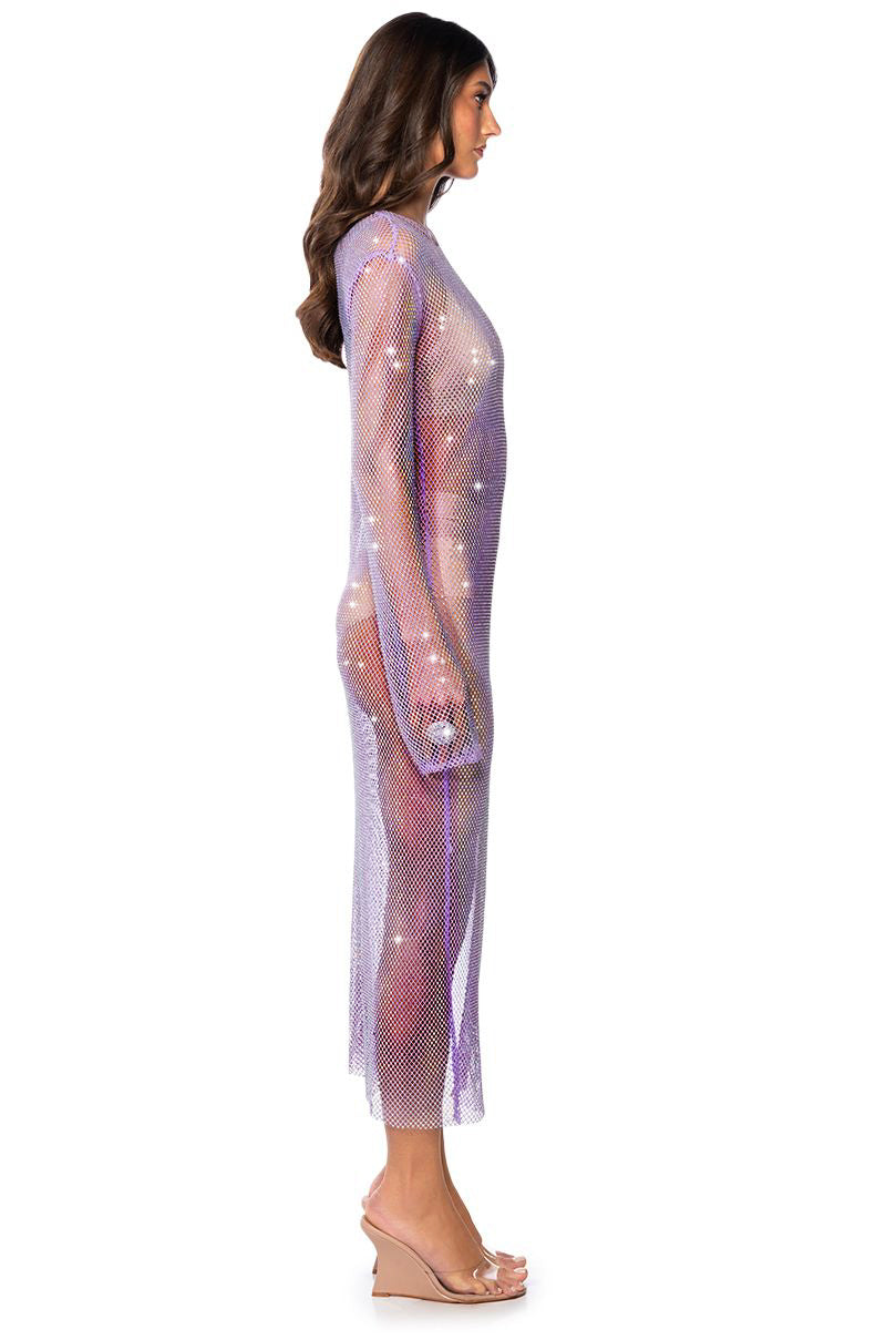 STAR OF THE NIGHT MESH LONGSLEEVE MAXI DRESS IN PURPLE