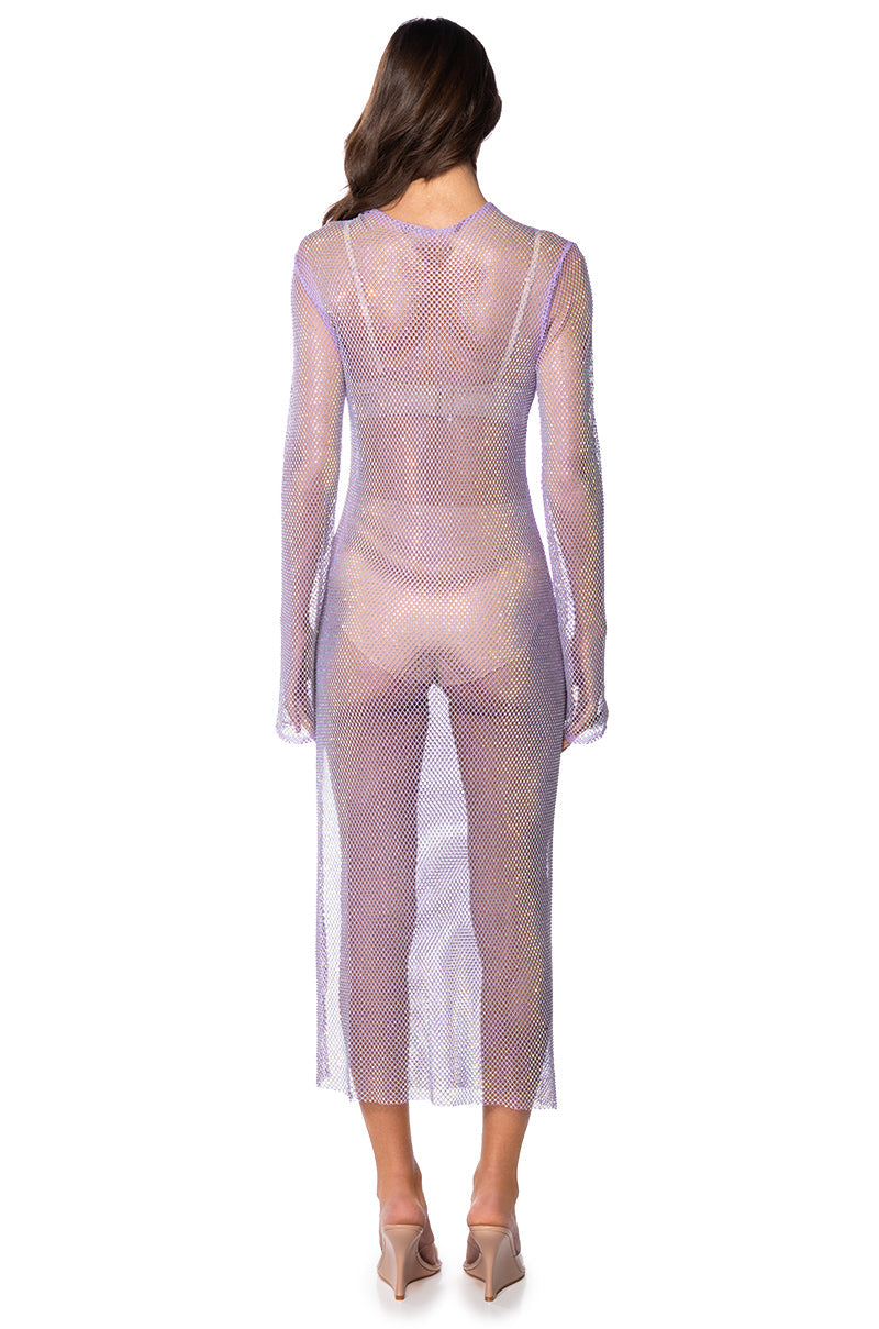 STAR OF THE NIGHT MESH LONGSLEEVE MAXI DRESS IN PURPLE