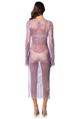 STAR OF THE NIGHT MESH LONGSLEEVE MAXI DRESS IN PURPLE